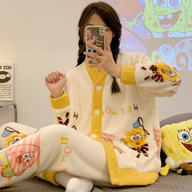 Women'S Accessories Flannels - Anime SpongeBo Flannel Pajamas Set for