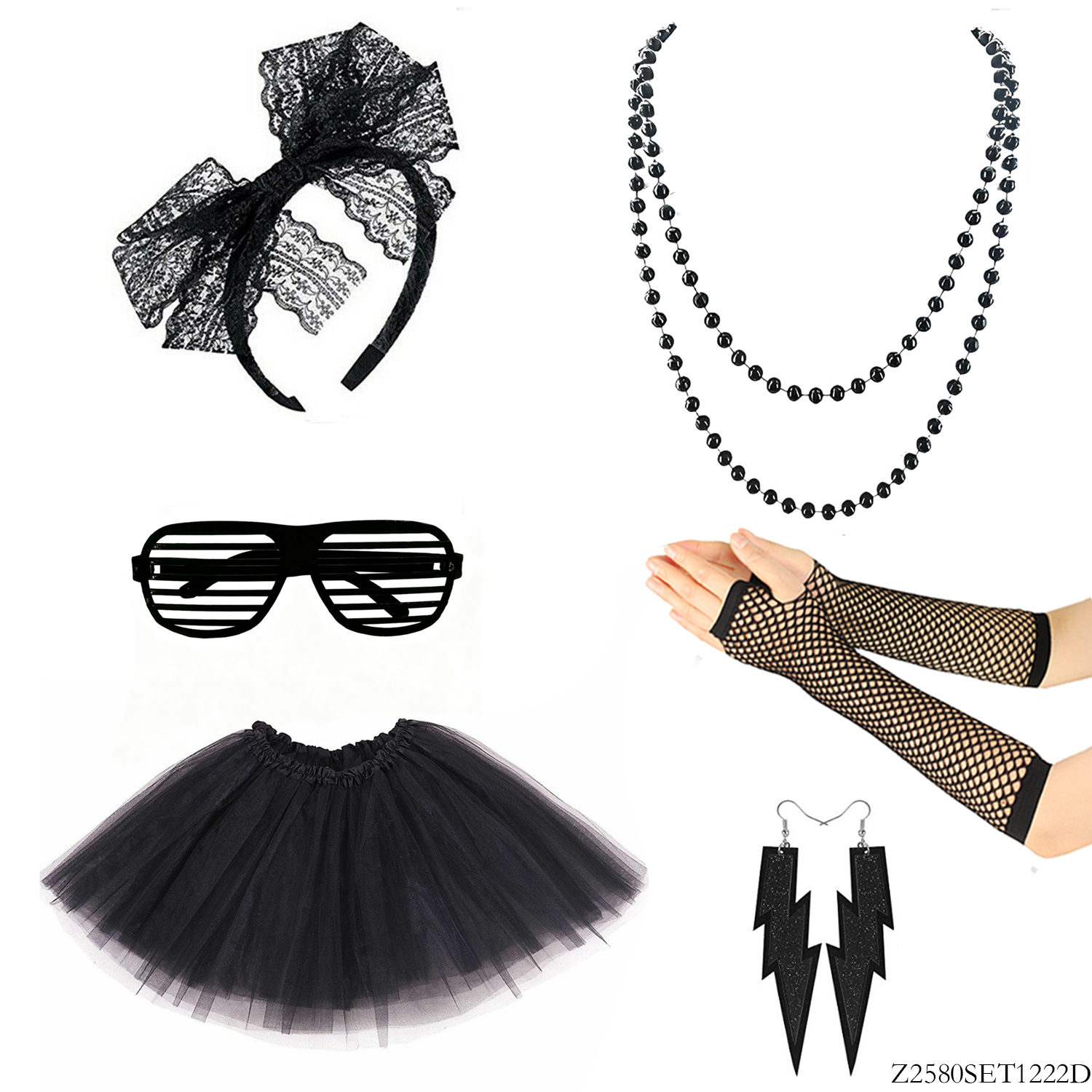 Women'S Accessories In The 80S - PESENAR Edgy Black 80s 6-Piece Accessory