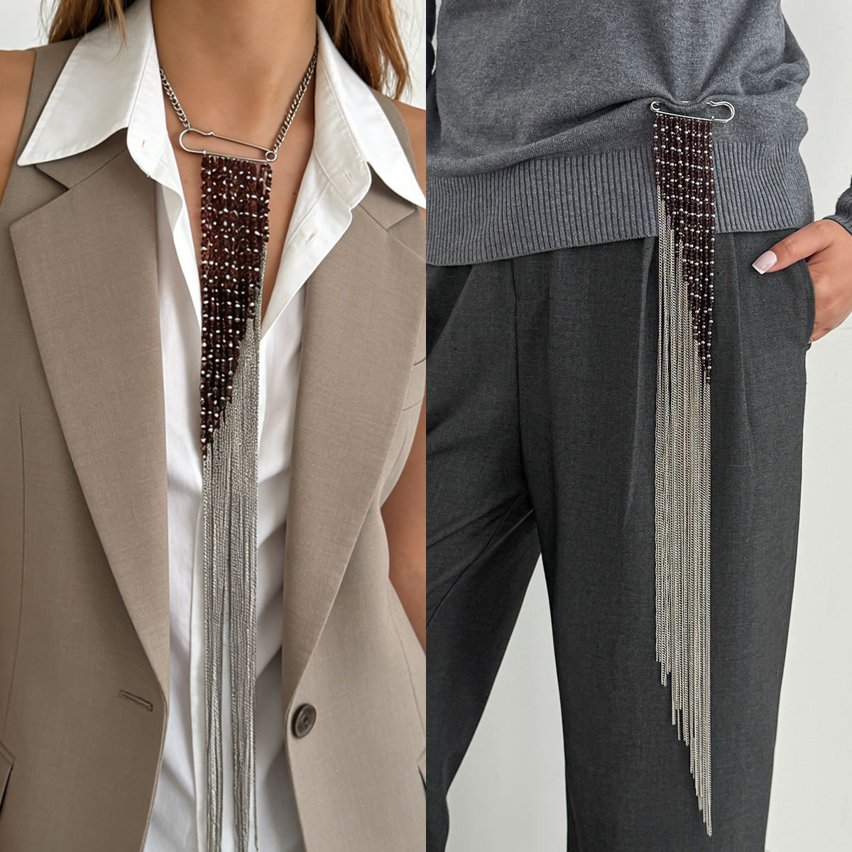 Silver Color Tassel Chain Broo - Women'S Accessories Jewelry avaliação e preço