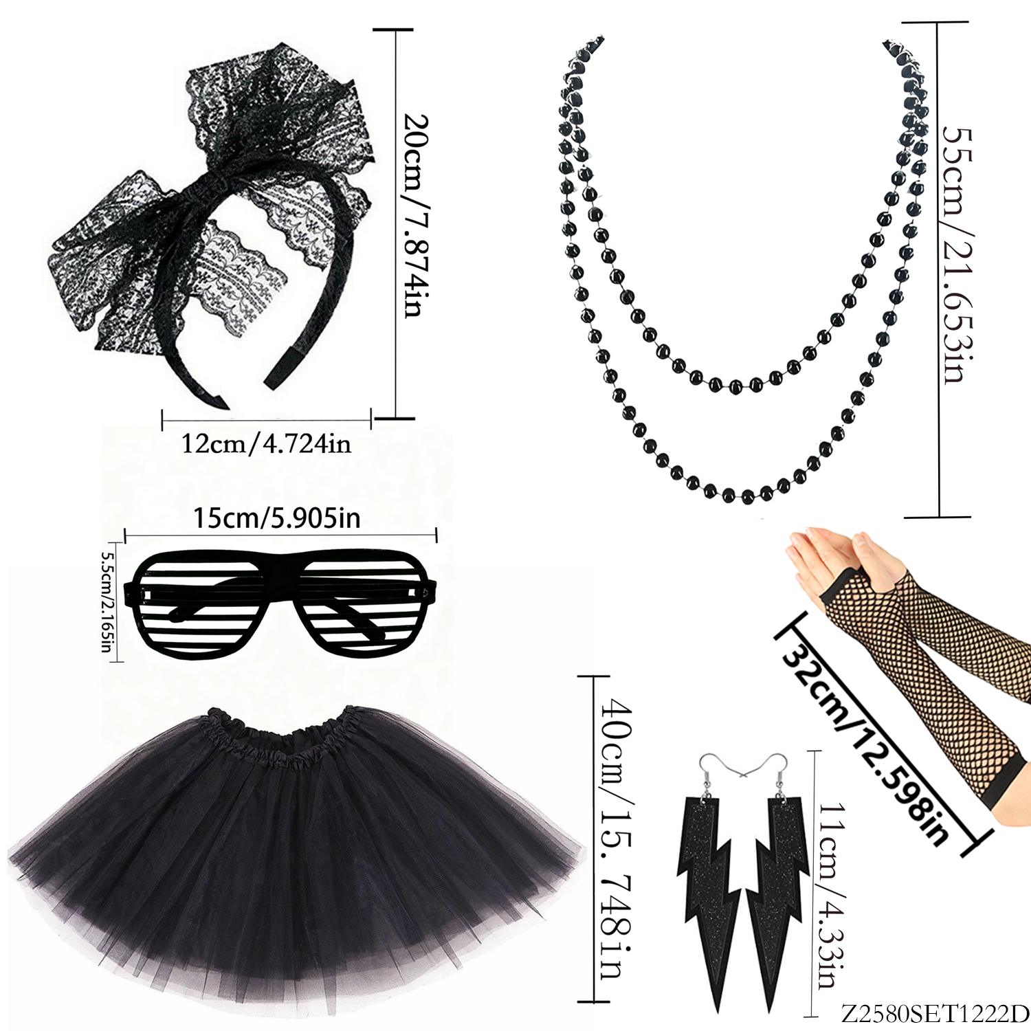 PESENAR Edgy Black 80s 6-Piece - Women'S Accessories In The 80S avaliação e preço